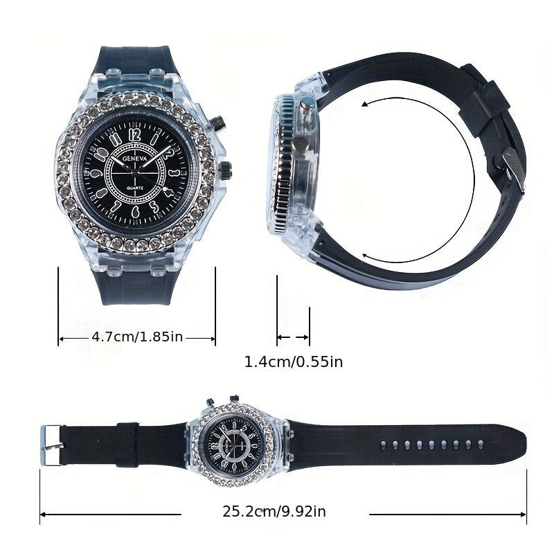 New Luminous Student Electronic Watch with Rhinestones, Candy Color - Perfect New Year Gift for Teenagers.