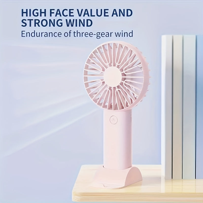 Portable Mini USB Charging Handheld Fan with Mobile Phone Holder - Compact and Simple Outdoor Desktop Small Fan