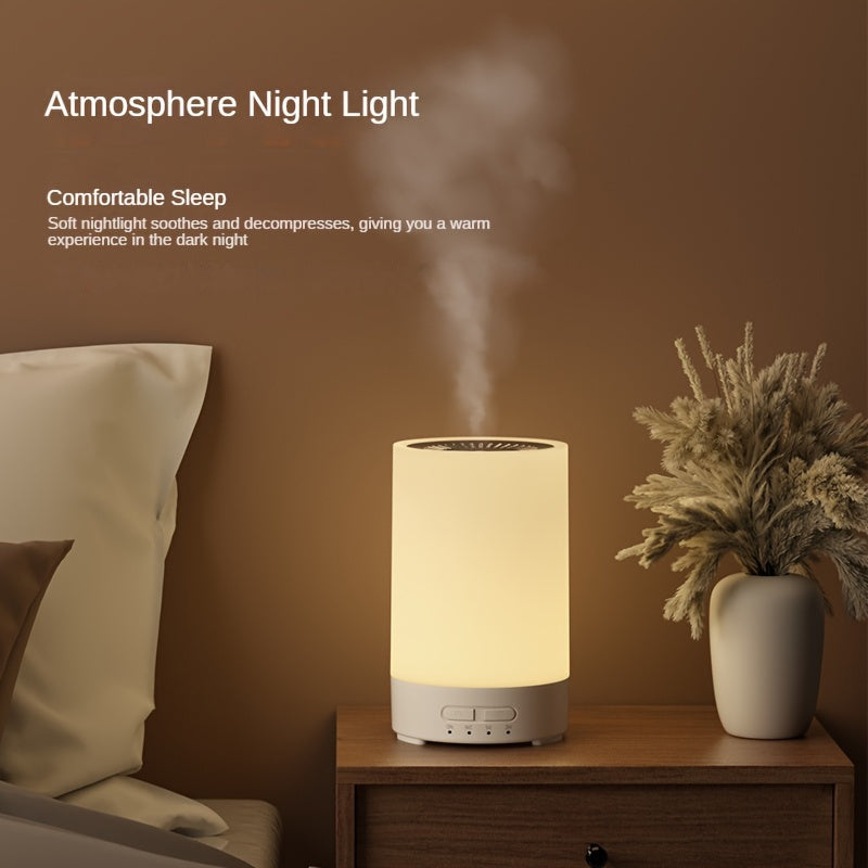 1pc USB powered Soundwave technology humidifier with aroma diffuser, 7 adjustable colors of atmosphere light, button control, silent cold mist, and small household size for bedroom.