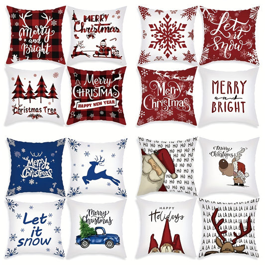 Set of 4 Christmas-themed pillowcases with various designs, 45.72cm X 45.72cm.