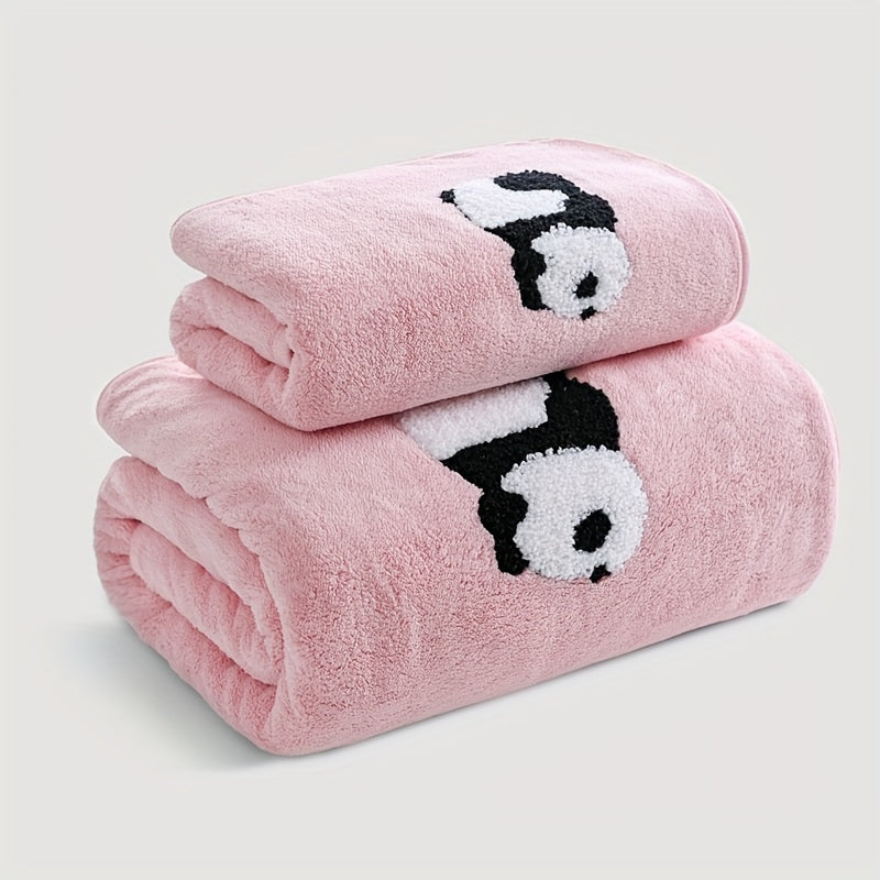 Soft and absorbent panda towel set with coral velvet material - ideal for adults for face and body washing and bathroom use.