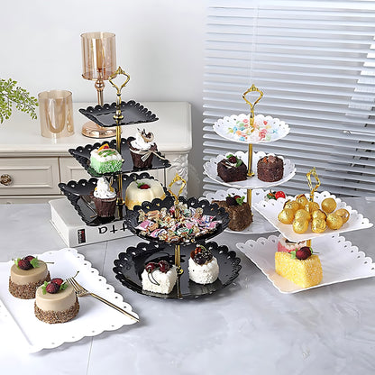 6pc, 3-tier Cupcake Holders Set in white/black for tea ceremonies, weddings, receptions, and buffets.