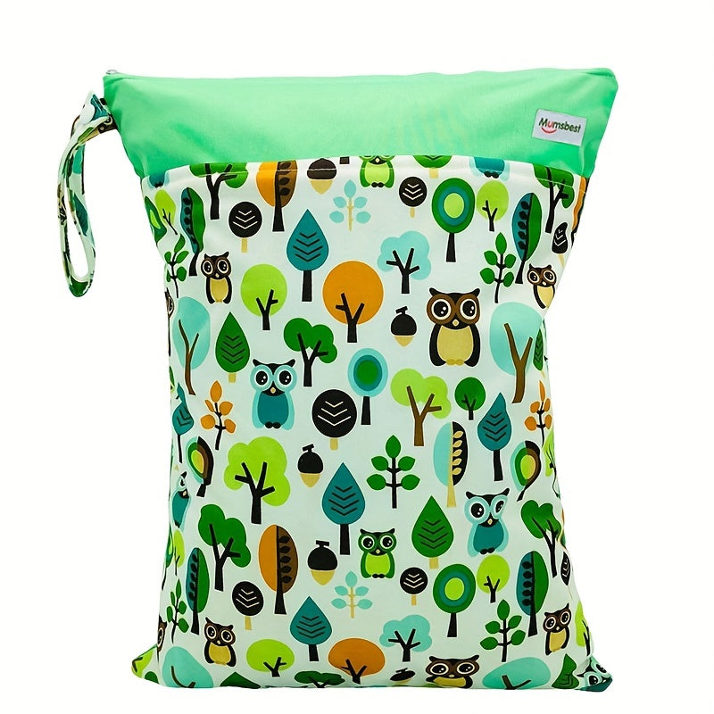 A versatile wet/dry bag that is waterproof and reusable, perfect for storing cloth diapers and breast pump parts. Features two zippered pockets, a convenient handle, and can be used as a beach, pool, gym, or stroller bag. Also great for organizing