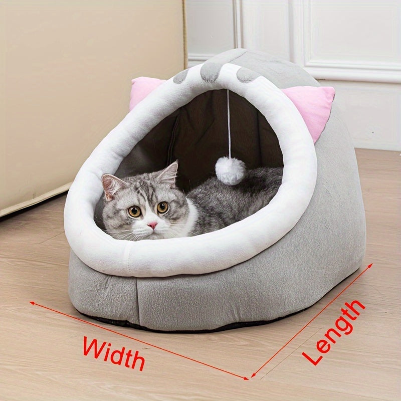 Plush cat house with cushion for all-sized cats, suitable for all seasons.