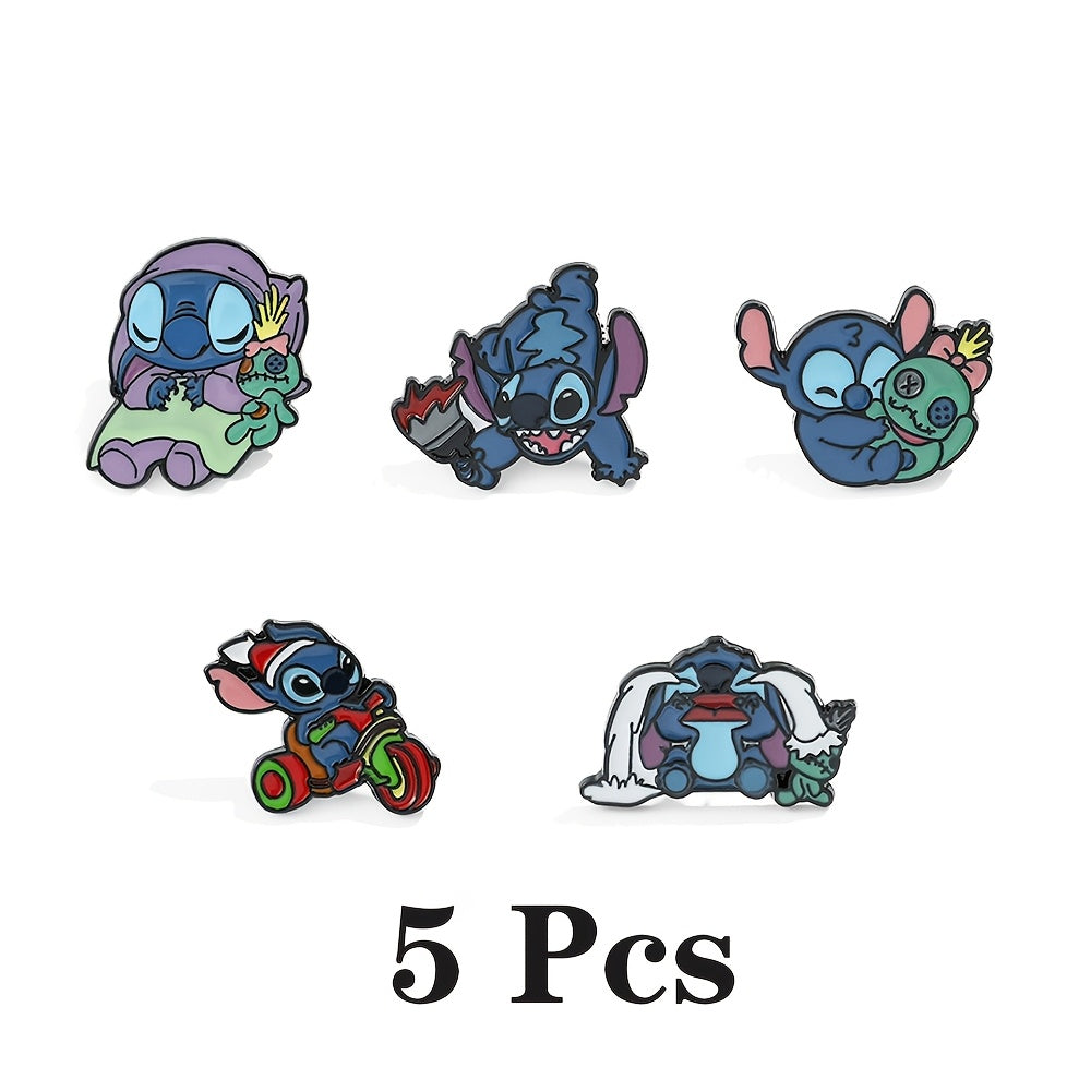 Set of 4/5/9 Disney Stitch Enamel Pins, Adorable Cartoon Zinc Alloy Brooches with Assorted Designs for Clothing and Backpacks, Perfect for Everyday or Special Occasions.