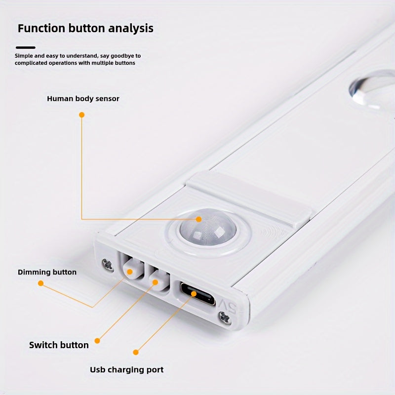 400mAh Rechargeable LED Night Light with Motion Sensor, Wall-Mounted, Battery Powered, Warm/White Options, for Various Spaces - Bulb not included.