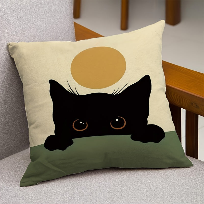 Contemporary Black Cat Design Double-Sided Throw Pillow Cover, 44.96x44.96cm, Abstract Modern Farmhouse Decorative Cushion Case with Zipper Closure for Couch, Patio, Living Room. Machine Washable - Made of 100% Polyester, Insert Not Included.