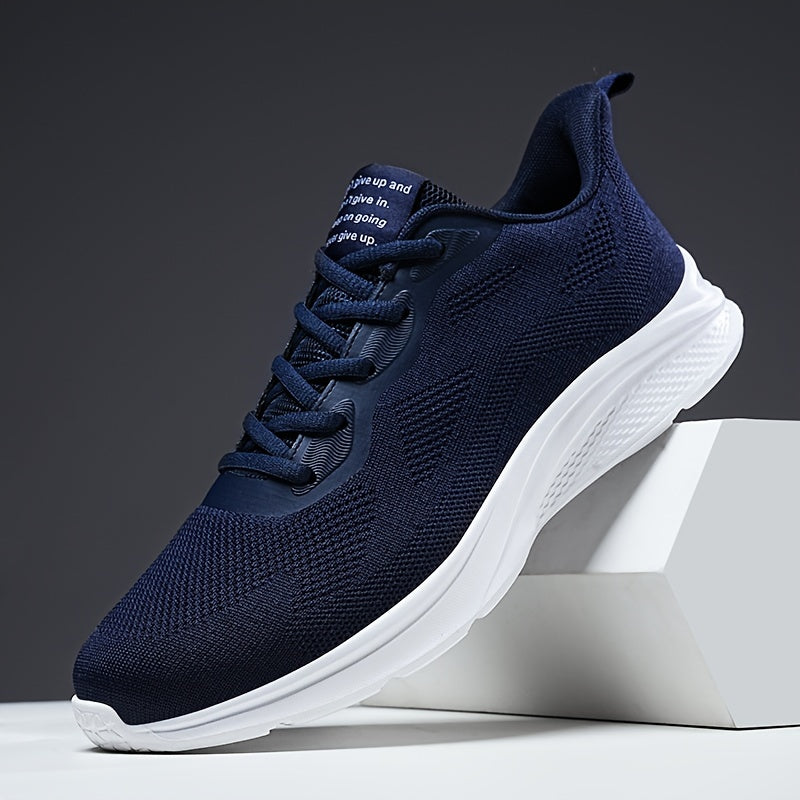 Navy blue men's athletic shoes with breathable design and EVA sole, suitable for all seasons.