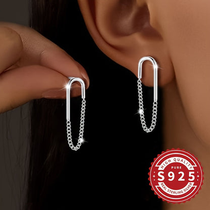 These women's S925 silver earrings feature a chic U-shaped chain design and tassel pendant, perfect for daily wear in any setting. Simple and stylish, they make a great gift for women with sensitive skin, weighing just 2.25g.