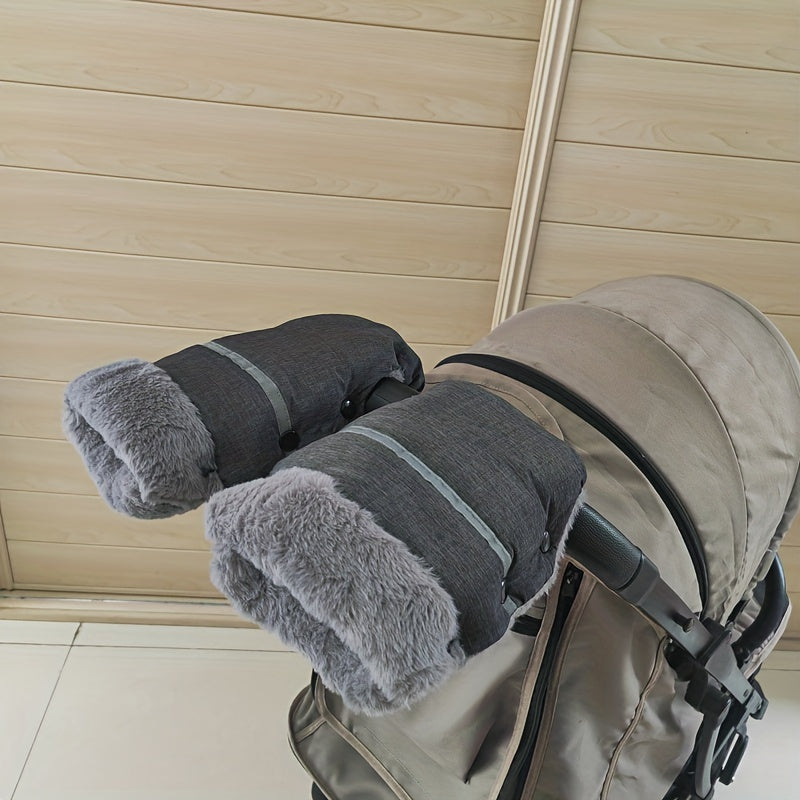 Keep your hands warm and dry this winter with our waterproof stroller hand muffs. These windproof plush fleece lined gloves are designed to keep your hands cozy while pushing your stroller in cold weather. Perfect for adults, these mittens provide frost