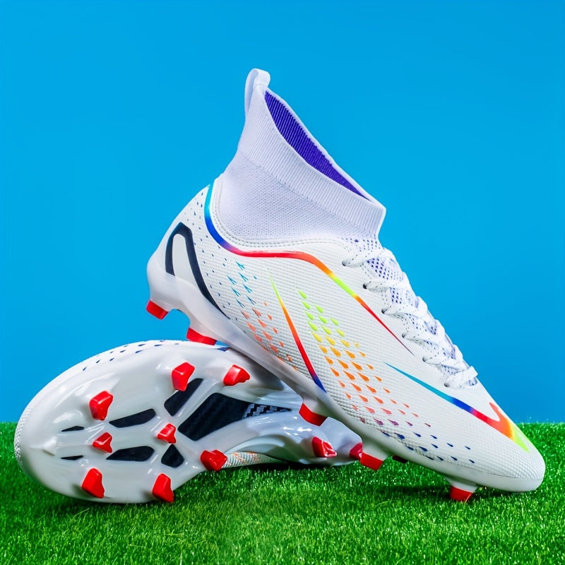 Men's Preppy Style Soccer Cleats: All-season sports shoes for training and running with solid color, faux upper, fabric inner & insole, rubber sole, lace-up closure.