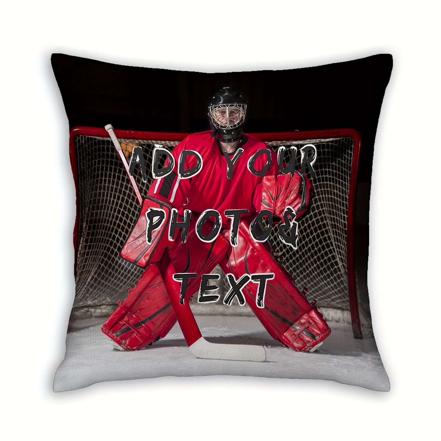 Create Your Own Ice Hockey Photo Pillow Cover with Short Plush Material, Single-Sided Print, A Unique Personalized Gift for Your Loved Ones on Special Occasions such as Valentine's Day, Christmas, Thanksgiving, New Year, Anniversaries. Size 45.72x45.72