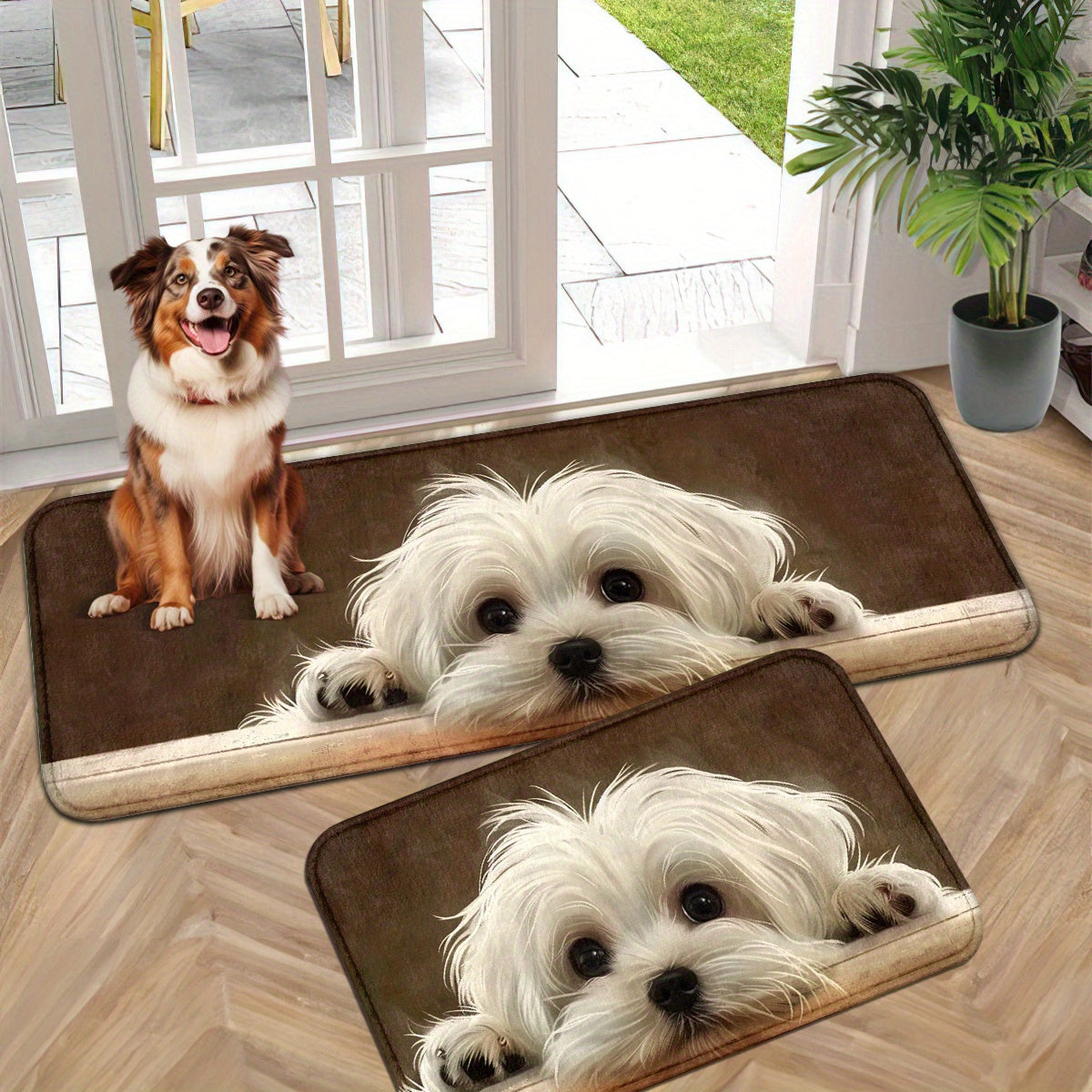 Soft, Durable Welcome Mat with Adorable Dog Design | Non-Slip, Easy to Clean | Great for Indoor/Outdoor, Kitchen, Bathroom, Bedroom | Perfect Holiday Decor & Gift