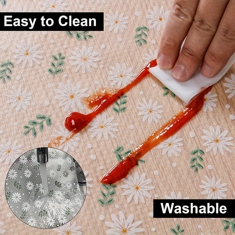 Easily Organize Your Kitchen Cabinets and Fridge with our Waterproof Drawer Liner featuring Daisy Leaf Design - Non-Slip, Cut-to-Fit, Easy to Clean, Non-Adhesive Shelf Protector made of EVA Material