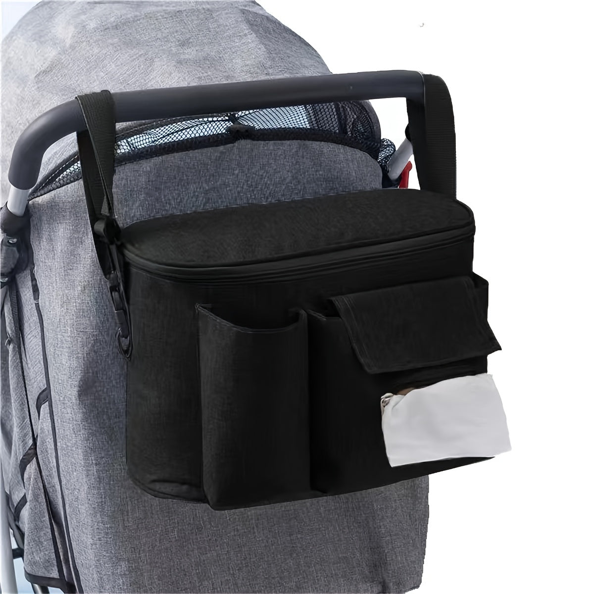 Spacious Stroller Organizer with Rotating Wheels, Versatile Kids Storage Solution made of Sturdy Polyester, Ideal for Busy Moms