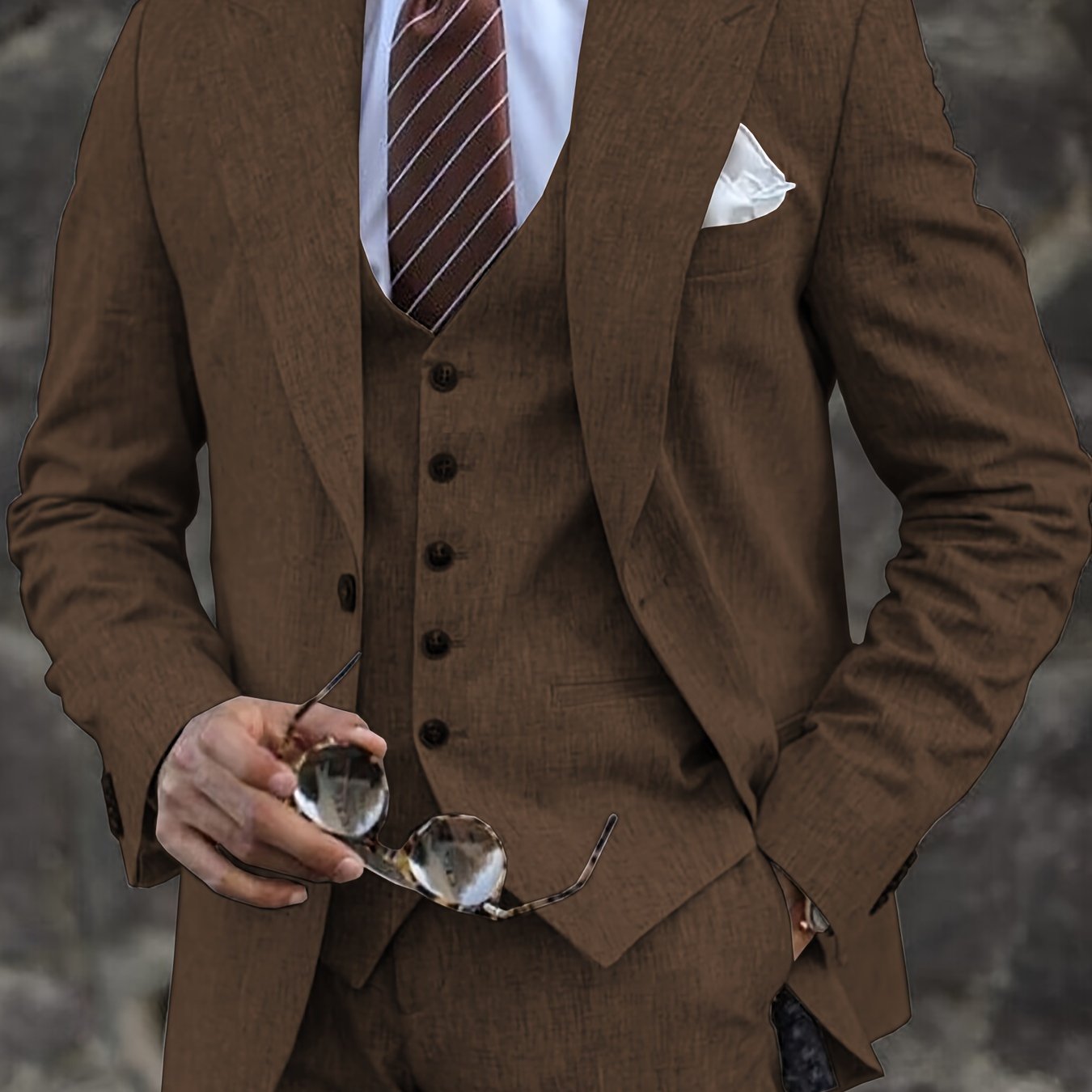 Men's tweed 3-piece suits for formal events, weddings, and business attire in various sizes.