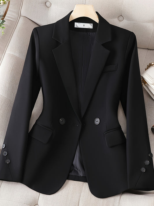 Elegant double-breasted blazer for office wear, women's clothing.