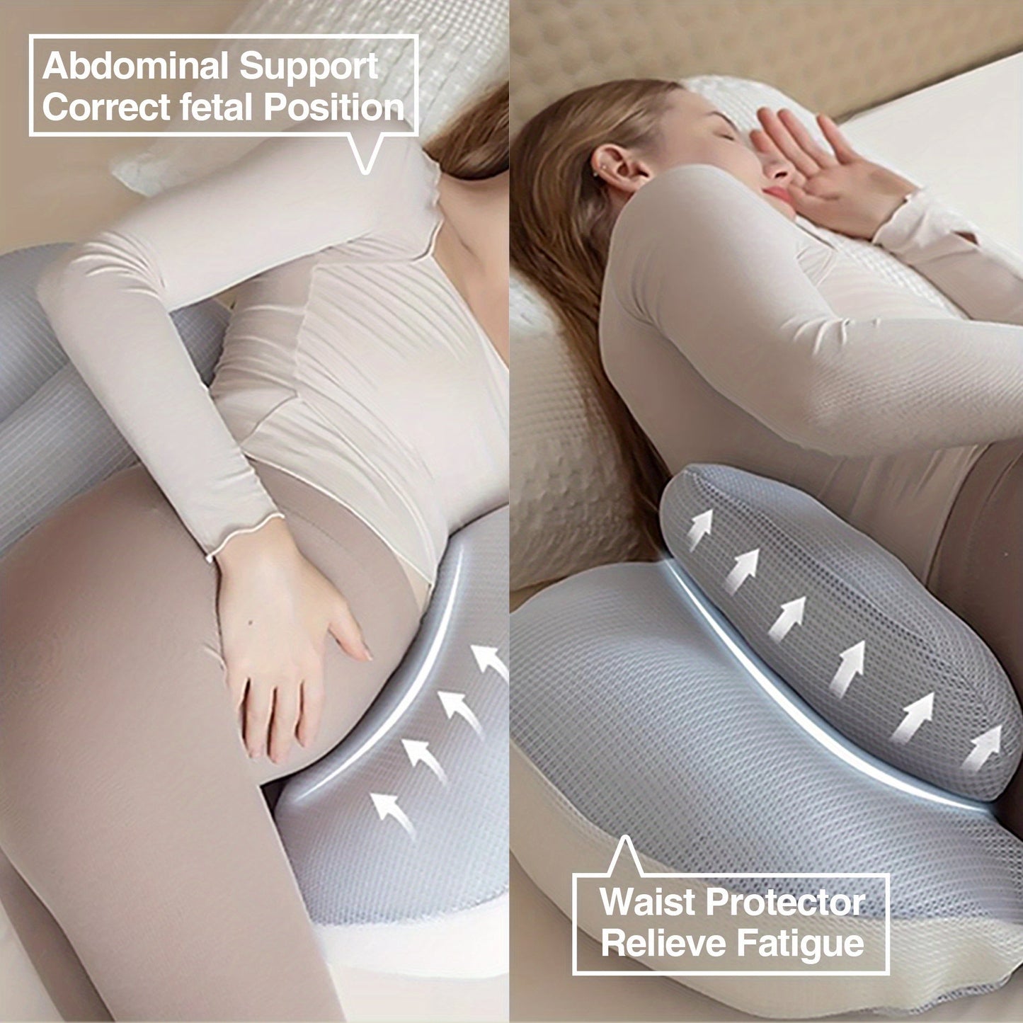 Set of 2 Ergonomic Maternity Pillows designed for Side Sleeping - Provides Full Body Support for Back, Belly, Hips & Waist - Customizable Comfort Pregnancy Cushion