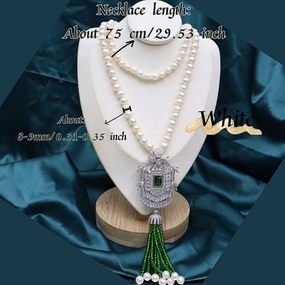 New Arrival: Autumn and Winter Fashion Long Pearl Necklace with 8-9mm Near Round Freshwater Pearls and Skin Light Zirconia Micro Inlay. Each necklace comes with a Gift Box in a randomly chosen style. Perfect for adding a touch of elegance to any outfit!