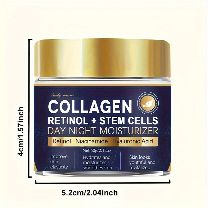 60g LUCKY MUSN Collagen, Retinol & Stem Cell Day & Night Moisturizer hydrates, firms, and is suitable for all skin types with Shea Butter, Niacinamide, and Vitamin E, free from alcohol.