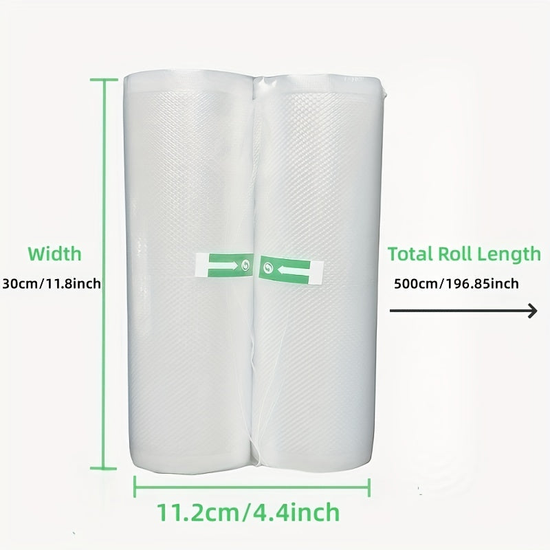 2 Rolls of Vacuum Bags for food preservation, featuring Food Savor bags and vacuum packaging for use with vacuum sealer machines. Also suitable for Sous Vide cooking, these Home Kitchen Supplies include Kitchen Accessories for convenient food storage.