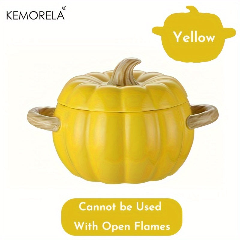 Introducing the KEMORELA 50oz Large Ceramic Pumpkin Pot with Lid! This versatile pot is ideal for adding a festive touch to your Halloween, Thanksgiving, and Christmas decor. Perfect for baking, serving, and storing your favorite dishes. Upgrade your