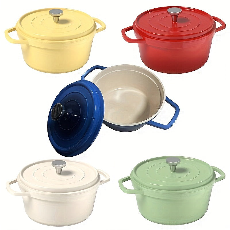 Multi-functional Enamel Soup Pot with Lid - Made from Cast Aluminum, Featuring Dual Handles, Ceramic Coating, Ideal for Home Kitchens, Suitable for Stove-top Cooking, Suitable for Stir-frying, Ceramic Inner Lining for Easy Cleaning.