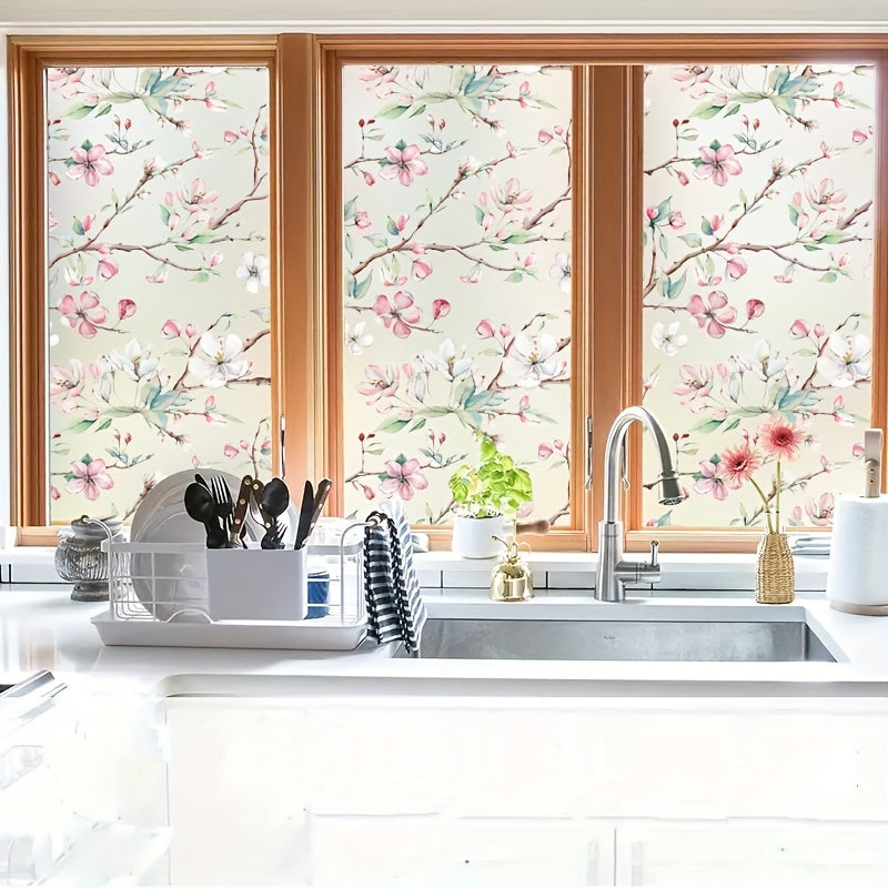 Retro Plum Blossom Model Frosted Window Film for Kitchen Sliding Door, Static Cling, Translucent Opaque Paper, Ideal for Home, Office, Bathroom. Anti-peeping and Anti-glare Film.