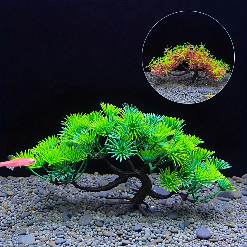 Lifelike artificial banyan tree aquarium decoration with realistic green leaves, 12.7cm tall. Made of durable PVC plastic. Enhances fish tank ambiance.