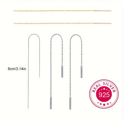 These stunning 925 sterling silver tassel earrings feature a sleek straight-line design and can be styled in multiple ways. Plated with 18k gold, they shine and sparkle brilliantly. Perfect for a Valentine's Day gift, they come beautifully packaged in a