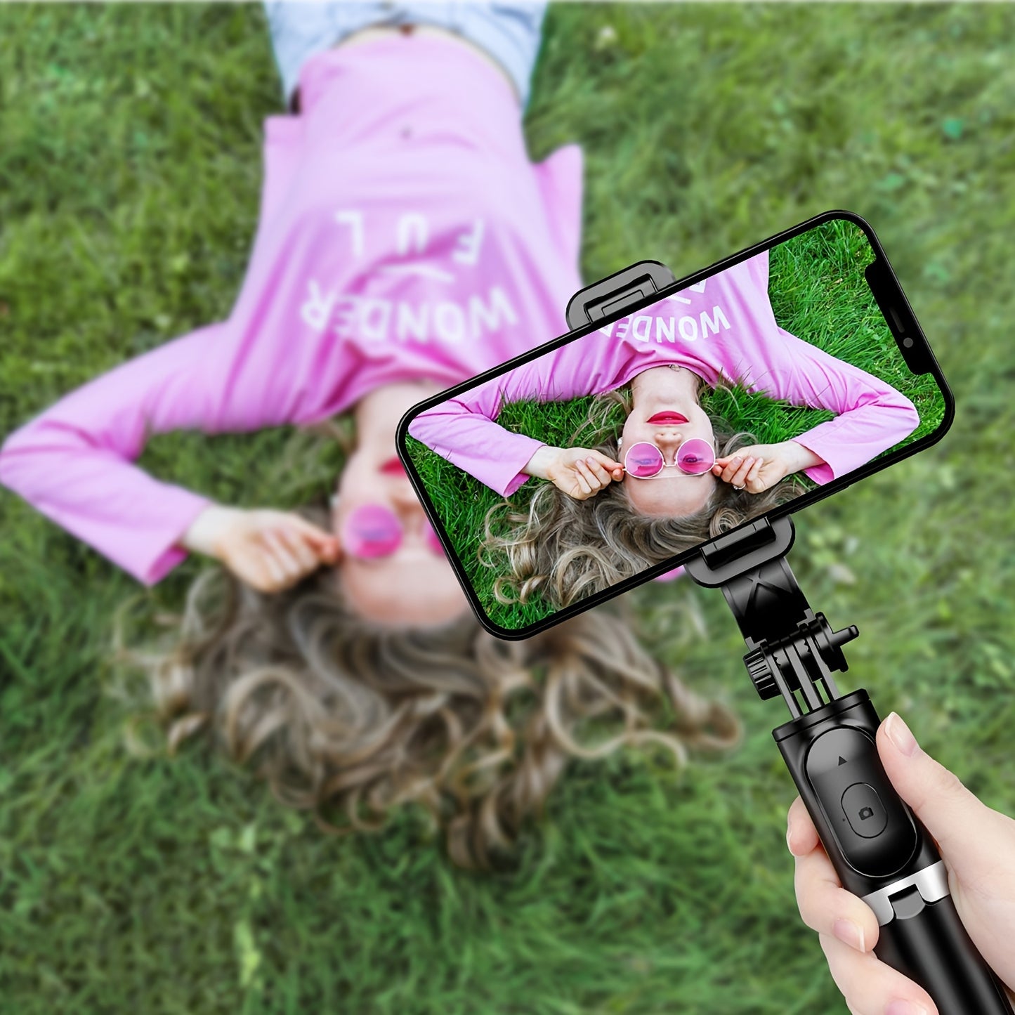 Extendable selfie stick tripod with wireless remote for various smartphones