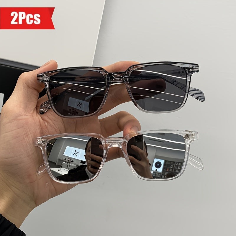 2 pairs of vintage Korean style square frame glasses for men and women with anti-reflective PC lenses.