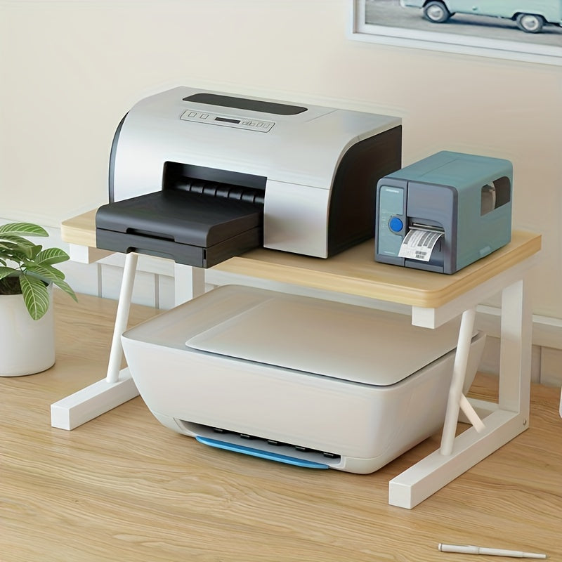 Durable metal printer stand with storage shelf, ideal for home and office organization.