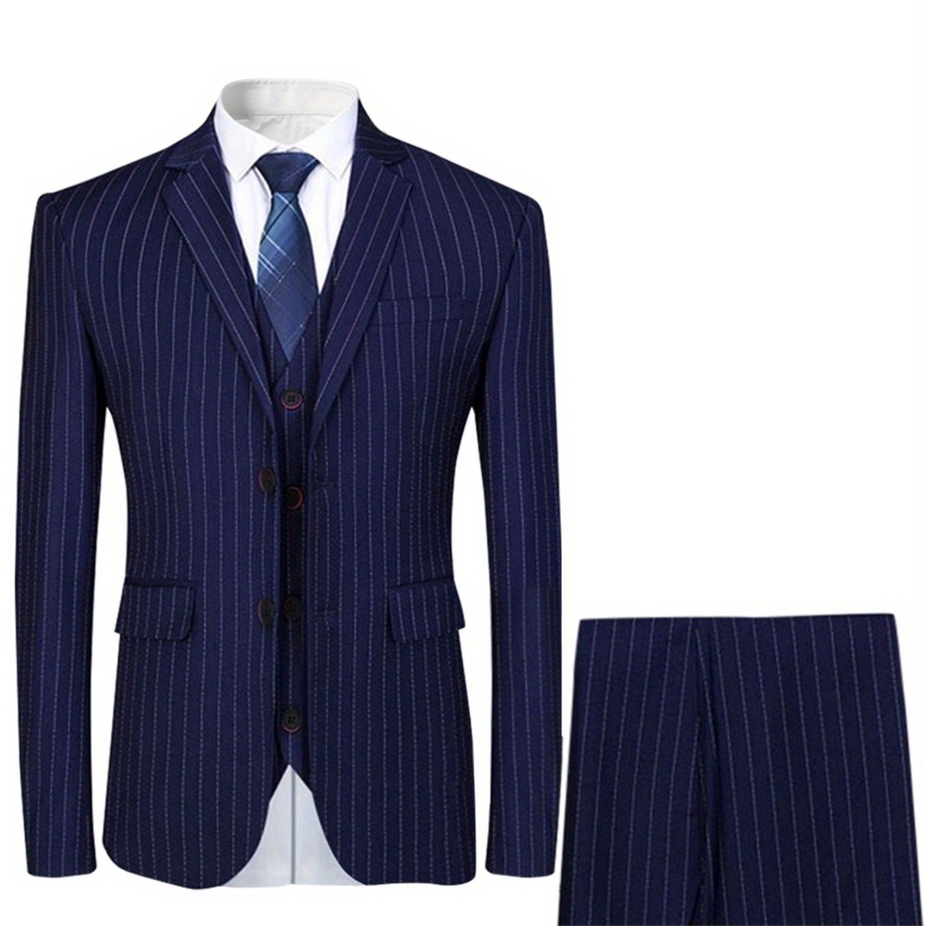 Men's striped three-piece set with plaid suit for weddings and parties.