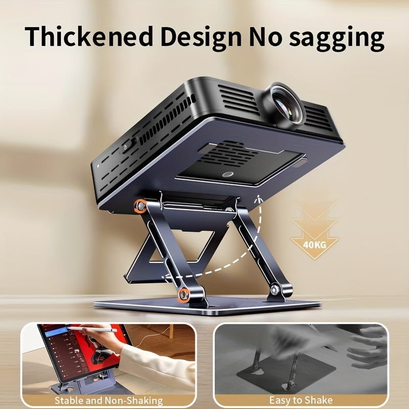 RIKSOIN Desktop Projector Stand: Alloy Projection Stand, Adjustable Height (25.4-39.62cm), Ergonomic Design, with Phone and Remote Holder, Ideal for Home/Outdoor Cinemas.