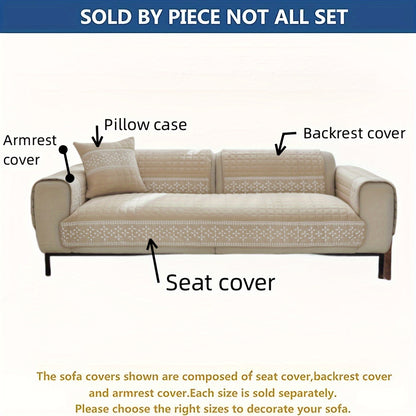 Gray velvet waffle sofa cover with lace detailing, non-slip and pet-friendly. Fits 1-4 seater sofas, machine washable.