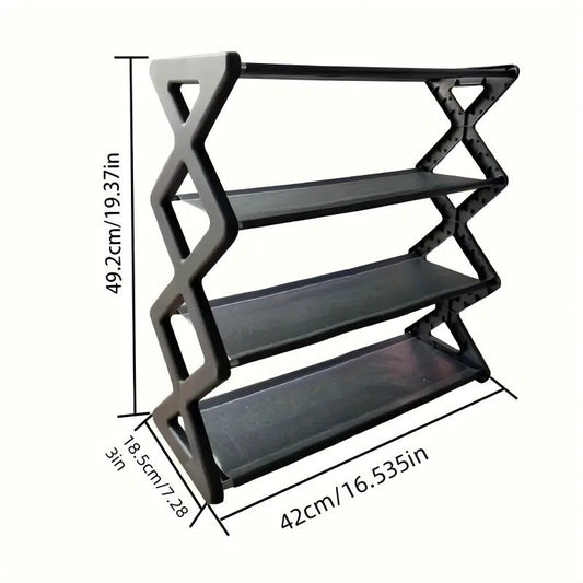 Black Durable Metal Shoe Rack - Easy to Assemble, Stackable Floor Organizer for Living Room & Hallway Storage