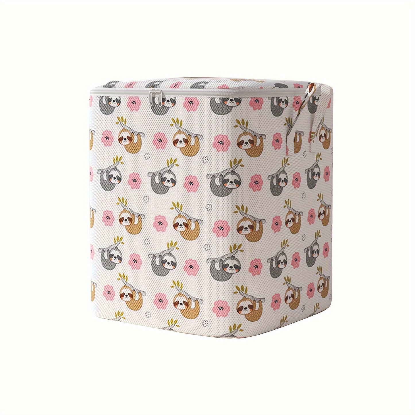 Large capacity storage bag made of non-woven material with handle, suitable for travel and can store various items like clothes, blankets, and toys.