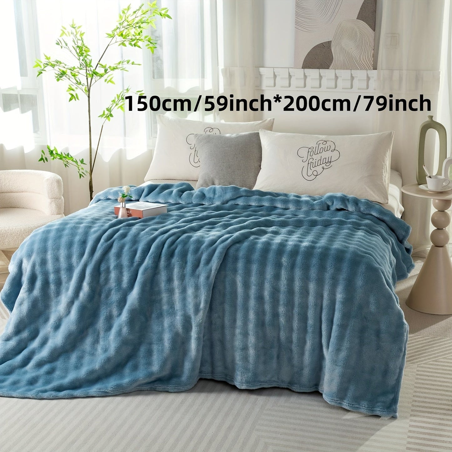 Modern Hypoallergenic Polyester Bed Blanket - Luxuriously Soft Faux Rabbit Fur Plush Throw for Bedroom, Sofa, Office, and Travel - Suitable for All Seasons - Easy to Clean Machine Washable Blanket with Simple Design - Lightweight Cover for Any Purpose