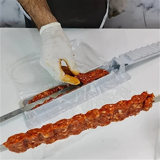 Introducing the versatile 1pc Multifunctional Kebab Press Machine - Perfect for creating single row BBQ skewers with ease. Made from durable ABS plastic, this manual operation machine is non-electric and features food-safe material. Ideal for making