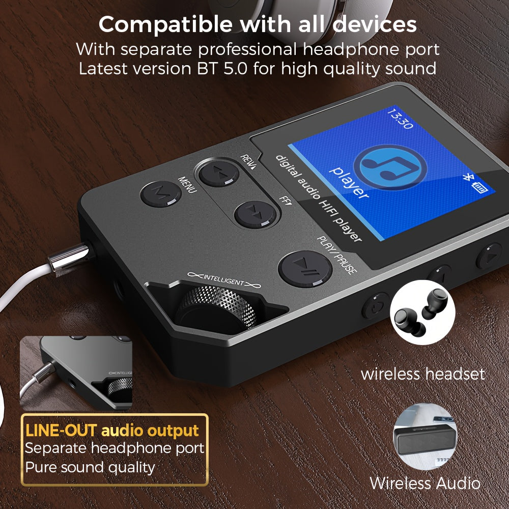 Cappsu 72GB High-Fidelity Lossless Music Player, Professional Grade, Zinc Alloy, Wireless, Rotary Controls, FM Radio & Voice Recorder, Compact Design for Sports