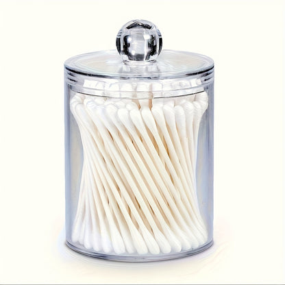 Clear acrylic storage jar for swabs, floss, powder puffs, beauty eggs- perfect for organizing in dresser, desktop, bathroom or home.