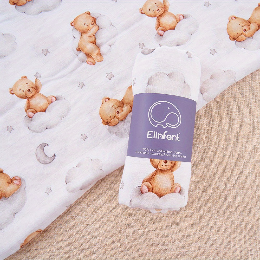 The Elinfant Baby Muslin Throw Blanket in Bamboo Cotton Gauze, featuring a Digital Print, doubles as a Wrap Towel and Bath Towel. Perfect for Halloween and Christmas Gift-Giving.