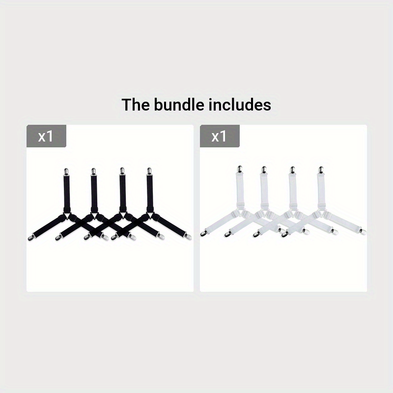 Набор из 4 высококачественных никелированных ремней для простыней - регулируемые и долговечные, надежно удерживают простыни на месте, удобная ручная стирка, идеальны для дома и гостиничного проживания, необходимый аксессуар для спальни