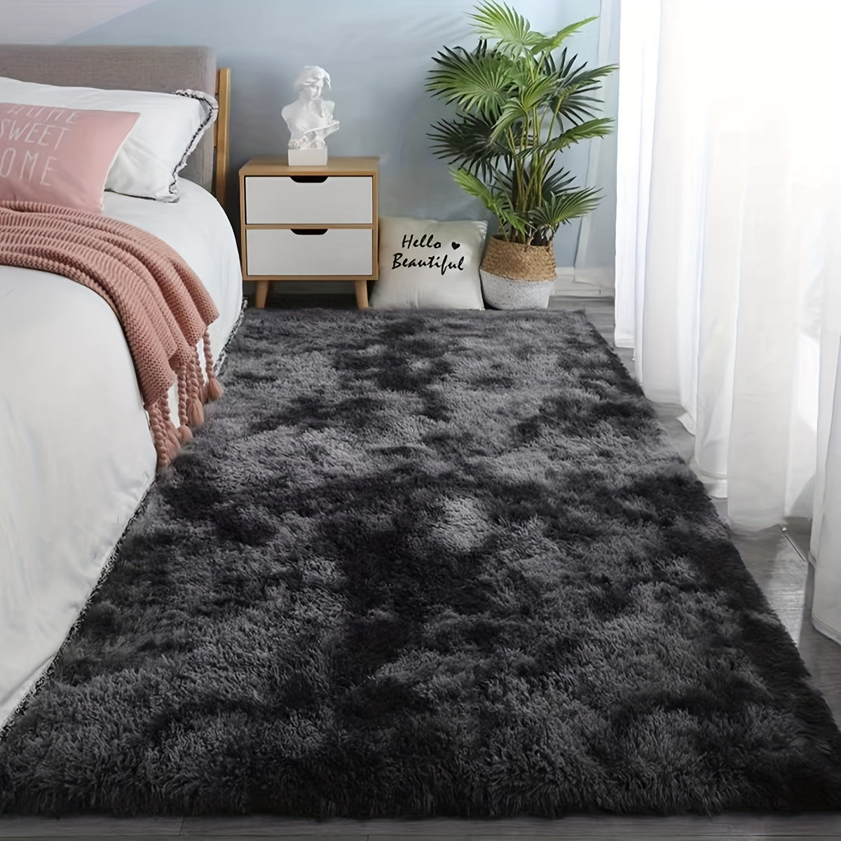 Elevate your space with our 1pc Stylish Simple Tie-dye Long Pile Carpet. This soft and comfortable rug is free of formaldehyde and any peculiar smell. It features non-shedding and non-fading qualities, making it perfect for a variety of spaces including