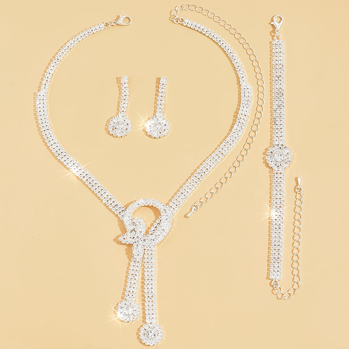 Complete your evening dress look with this elegant European and American jewelry set featuring a Rhinestone Tassel Necklace and matching earrings. The set exudes sophistication and style with its full diamond accents, perfect for adding a touch of