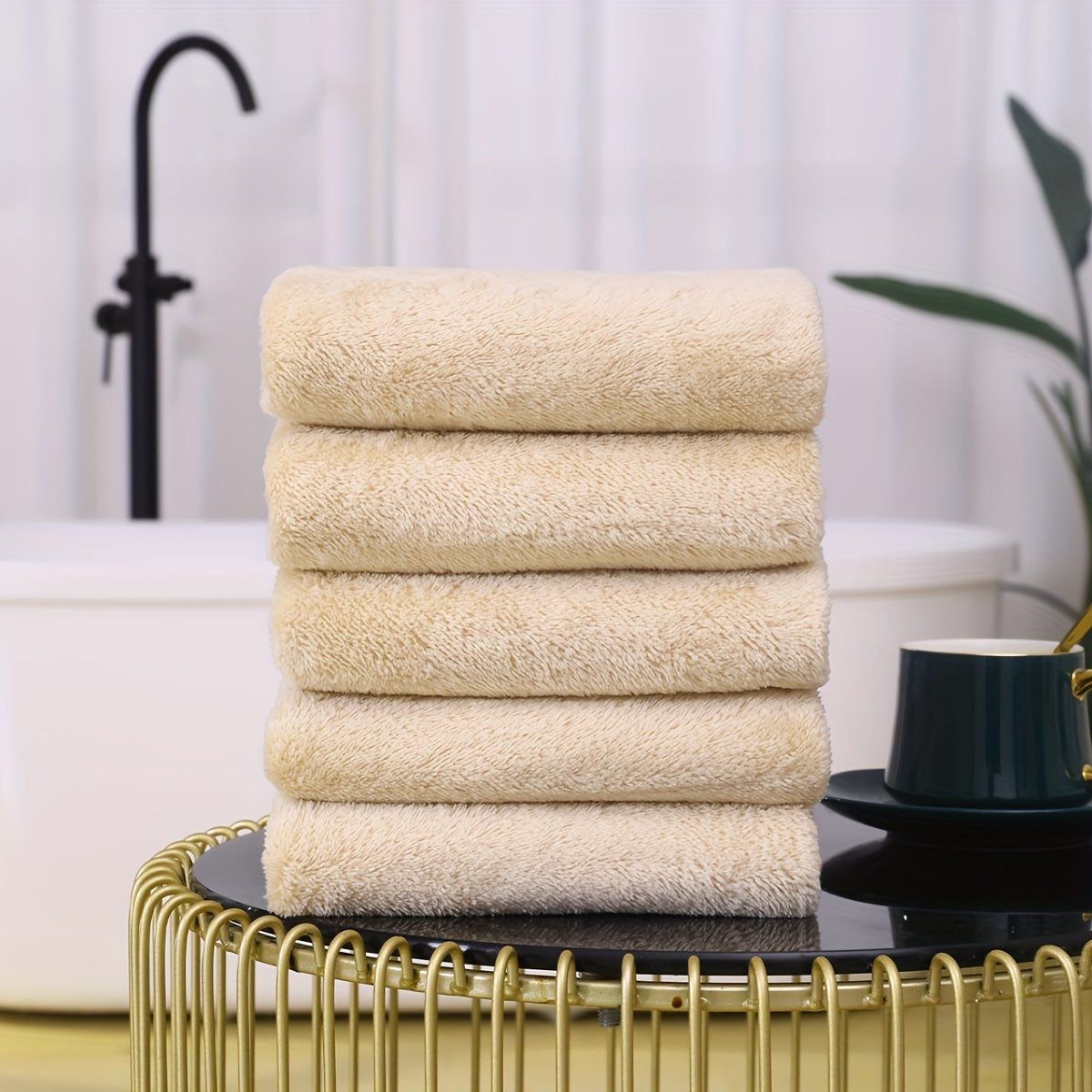 Set of 5 soft polyester hand towels, quick-drying and absorbent for bathroom or spa use, unscented.