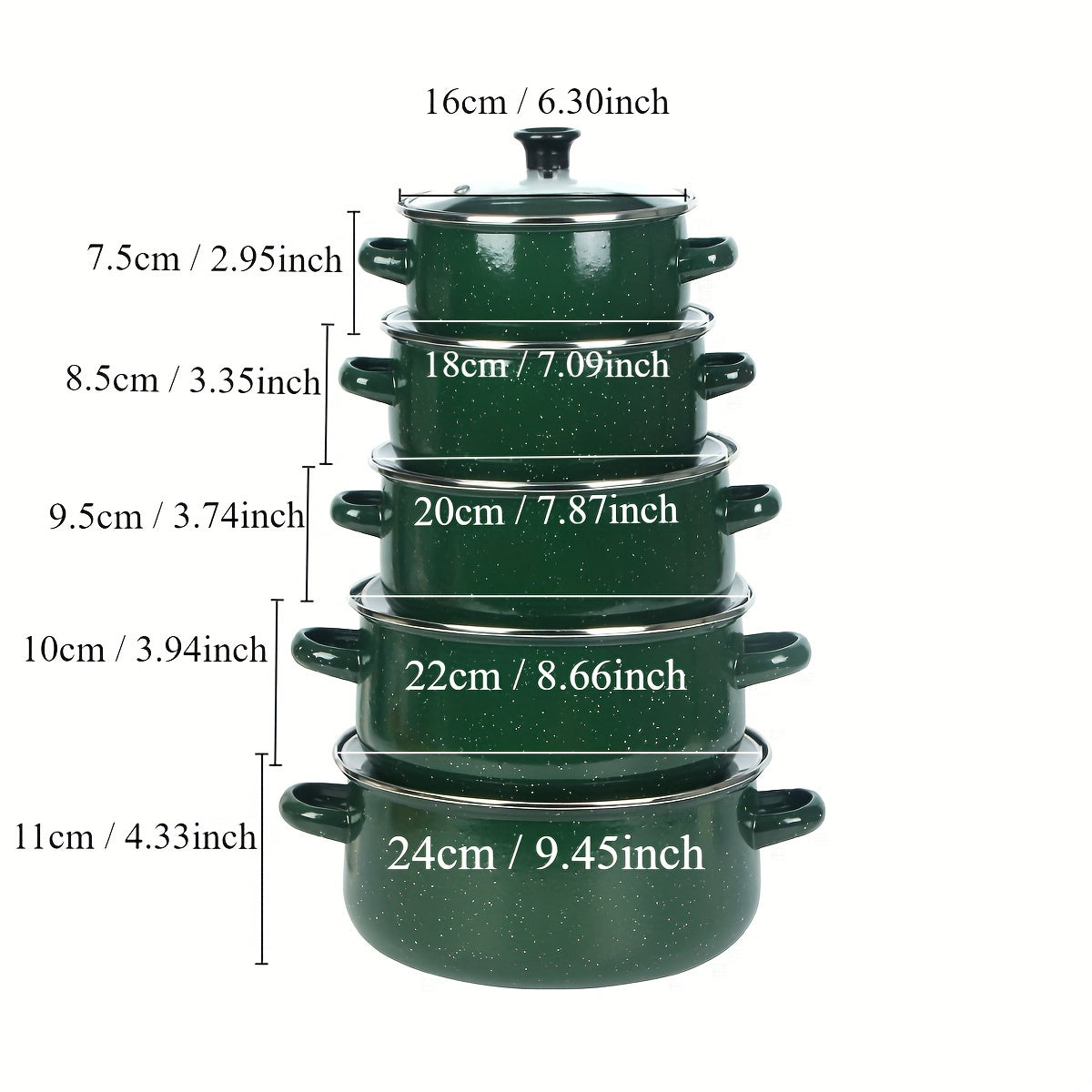 Green Enamel Cookware Set: Includes 3 pieces with the option to upgrade to 5 pieces. Versatile kitchen pots and pans that cater to all cooking needs. Compatible with gas, electric, and induction stoves.