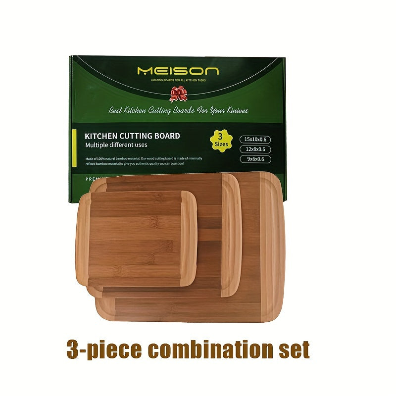 Bamboo Chopping Block Set - 3-Piece Kitchen Prep Boards, Perfect for Holiday Cooking and Entertaining