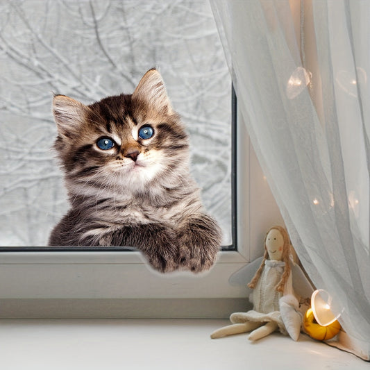 Add a touch of color to your home decor with this adorable kitten window sticker, perfect for glass and wall applications. The static cling design makes it easy to apply and remove.